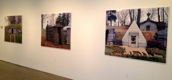 These photographs, printed from negatives, show, left to right, the Henderson, and Bergh mausoleums.