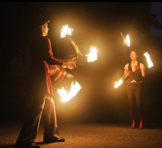 Fire juggler Michael Karas, who has performed around the world, lit the sky up with his performance.