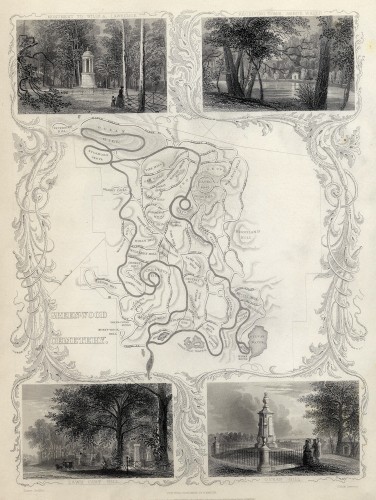 Map of "The Tour" at Green-Wood, from 1847.