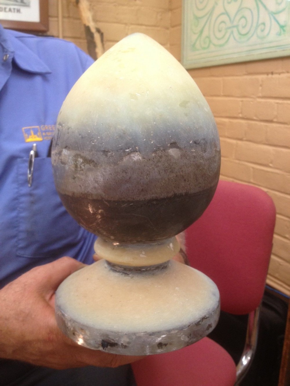 One of the replacement finials, before painting. Photograph by Art Presson.