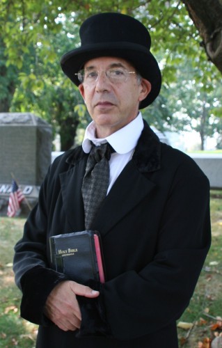 The Rev. Henry Ward Beecher, "The Great Divine," played by Ben Feldman, out saving souls.