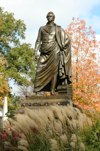 The De Witt Clinton bronze in the fall.