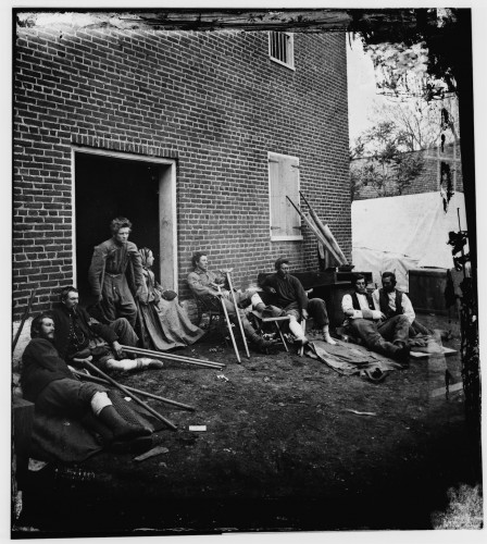 This half stereoview, at the Library of Congress, was taken on May 20, 1864, in Fredericksburg. It shows the wounded from Kearney's Division. The photographer was James Gardner, working for Matthew Brady.