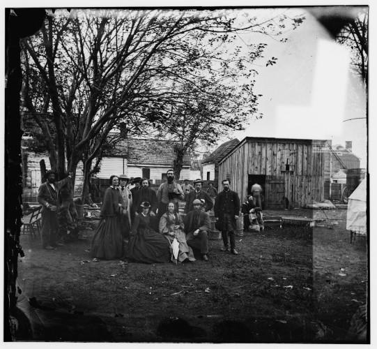 The title of this photograph: "Fredericksburg, Va. Nurses and officers of the U.S. Sanitary Commission."