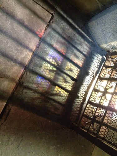 The sun was shining through the stained glass at the Whitney Mausoleum, creating this pattern.
