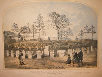 Lithograph of the Knoxville National Cemetery, showing the graves of the men of the 79th New York Infantry, dating from 1864