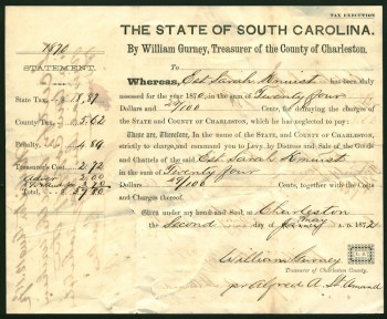 After the Civil War, William Gurney, who had commanded the Union garrison in Charleston in 1865, stayed and became Charleston's county treasurer. 