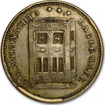 Token used by Mittnacht during the Civil War when his business was at 23 Spring Street in Manhattan.