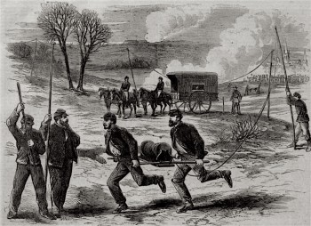 Union soldiers laying telegraph lines