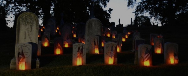 The luminaries in the Civil War Soldiers' Lot, where 127 of the 5000 are interred. Photograph courtesy of Gerald Clearwater.