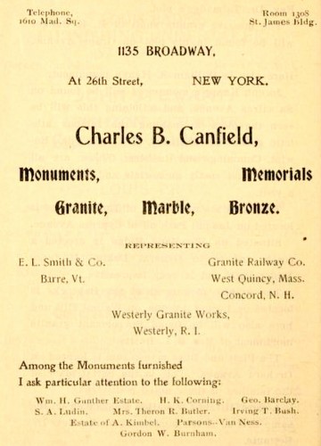 Monument maker Charles B. Canfield's advertisement.