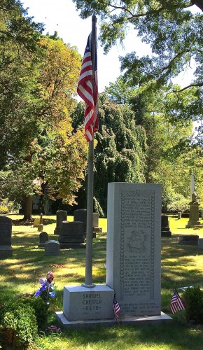 This memorial to Samuel Chester Reid, who got Congress to pass legislation specifying that, as a new state was added to the Union, a star would be added but the 13 stripes would remain unchanged.