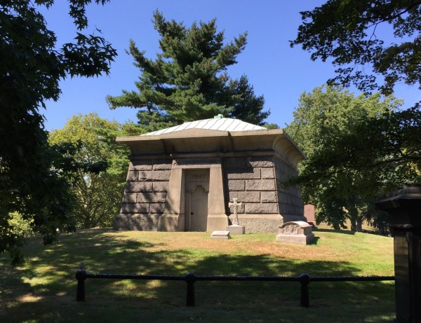 Peter Schermerhorn's family tomb. Before Green-Wood was established, this was, according to Ms. Richardson's guide, the location of the Schermerhorn's barn. When they sold this land to Green-Wood, they purchased these lots on their old farm for their interments.