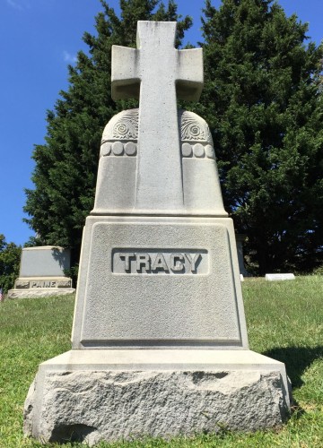 The central monument in the Tracy family lot. It is granite, not marble, and it is not a column.