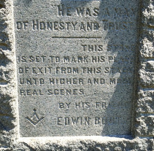 Edwin Booth paid for fellow-actor David Christian Anderson's gravestone at Green-Wood. He had inscribed on it: "He was a man of honesty and truth. This stone is set mark his place of exit from the stage unto higher and more real scenes. By his friend Edwin Booth.