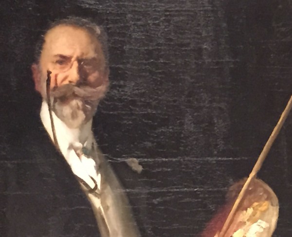 Detail of the Chase portrait. The paint brush and palette identify him as a painter.