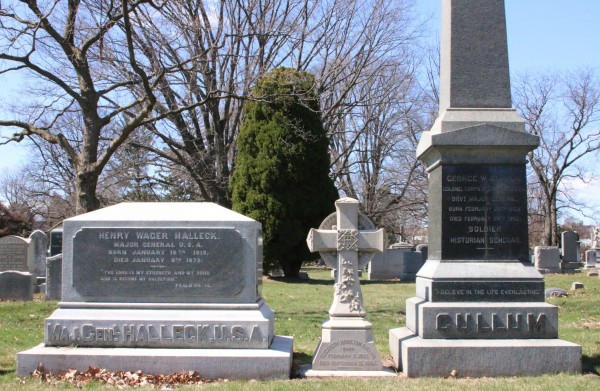 When Halleck died, Cullum married Halleck's widow--who also happened to be Alexander Hamilton's granddaughter. She is buried between them.