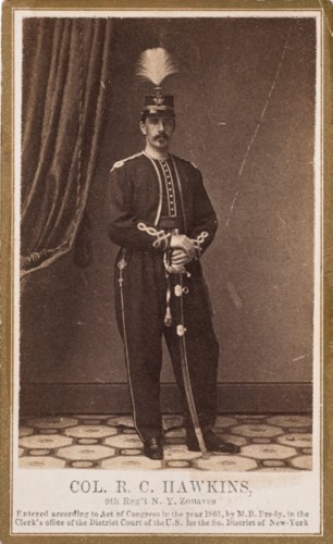 This carte de visite is not from the Library of Congress. And Rush Hawkins is not interred at Green-Wood. But the copyright notice for Mathew Brady at bottom establishes the photographer--and there's that floor again! Note the uniform, which matches that worn by Lieutenant Colonel Kimball. 
