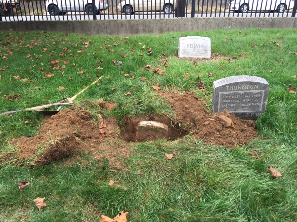 Private and Landsman Herman Lorck's government-issued gravestone, sunk into the ground.