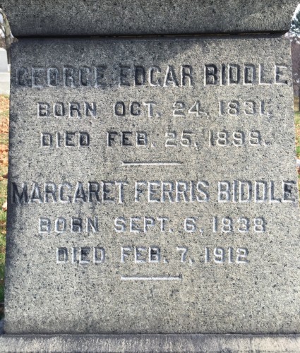 The Biddle headstone, with traces of the blacking of letters.
