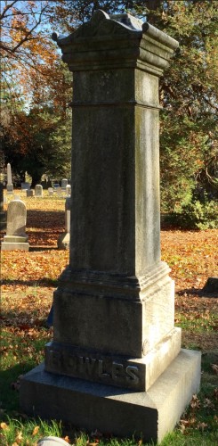 The order for this plain monument specified "Bowles in raised letters on base" and a price of $300. 