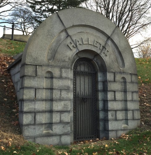 The Hallett Mausoleum. The granite coping and iron railing are long gone. Look closely and you can see a white material at the joints in the stones; that is the leading--lead strips placed to make the vault watertight.