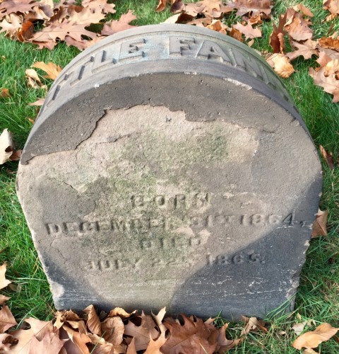 The brownstone headstone for "Little Fannie" was ordered the day that she died.