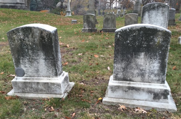 In 1862, Morris K. Jessup ordered "7 Italian Marble Headstones" at $35 each--or $796 in today's money. Here are two of them; others are in the background.