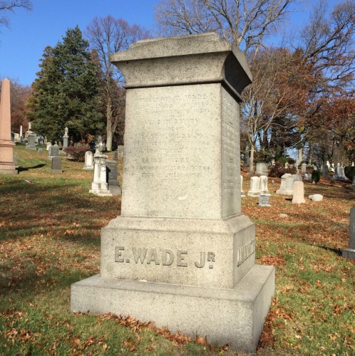 Elias Wade of 78 South Street ordered this granite monument on May 10, 1859 for $500 ($13,849 today). 