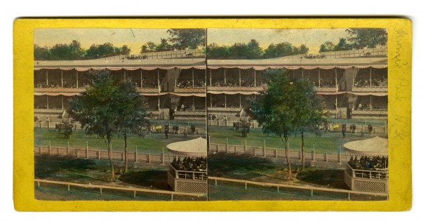 "Grand Stand, Front View." Published by E. & H.T. Anthony & Co. This is a colorized version, painted by hand; there was no ability to print in color when this was published in the late 1806s.