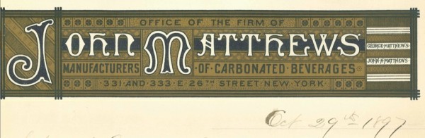 John Matthews sons--John Jr. and William--took over the business after his death. This was their letterhead in 1897.
