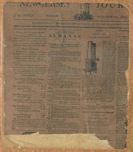The 1816 newspaper, used by artist Micah Williams as a liner for his portrait of Clarkson Crolius.