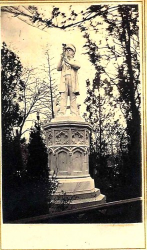 A carte de visite photograph, circa 1865, of the Sea Captain's Monument. Note the sextant in his hands, guiding his journey.