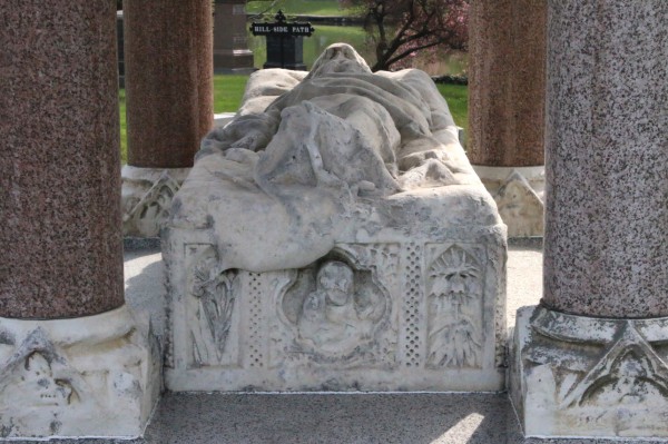 At the foot of the Matthews effigy today; note how the sharpness of the carving has deteriorated from exposure to acid rain.