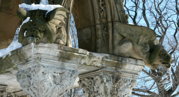 This photograph was a dream come true--I had long hoped to capture icicles in the mouths of the Matthews gargoyles.