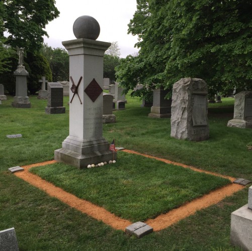 Henry Chadwick's lot at Green-Wood. The base paths, connecting the granite bases at the corners of the lot, were just completed.