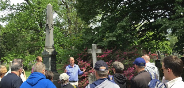 Baseball historian and author Tom Gilbert talking about Duncan Curry, one of James Whyte Davis's Knickerbocker teammates, at Curry's grave. His gravestone describes him as a "Father of Base Ball."