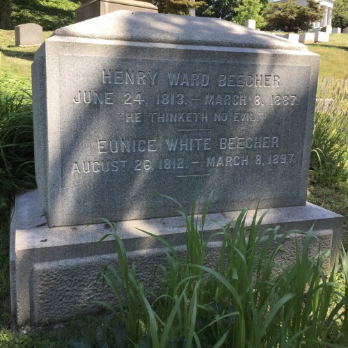 Henry Ward Beecher's gravestone. Note the epitath, "He thinketh no evil." It seems that the issue was more what he doeth . . .