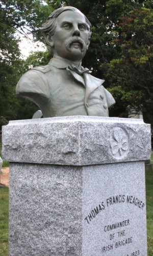 The bronze of General Meagher, atop its granite base.