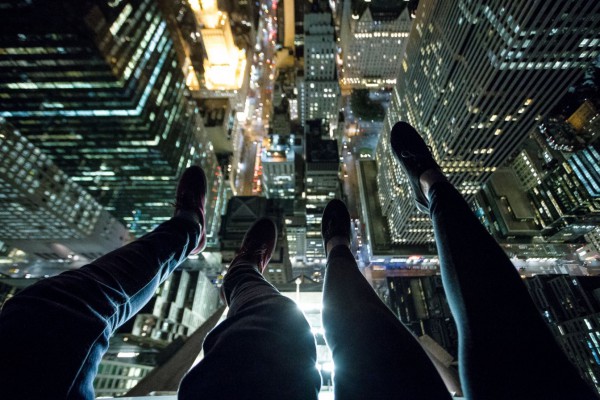 A group photograph--Christopher and his longtime girlfriend, up above Times Square.