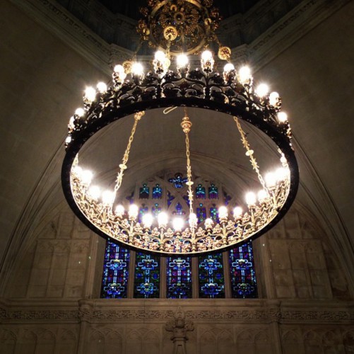 The chandelier in Green-Wood Historic Chapel, photographed by Christopher in 2013.