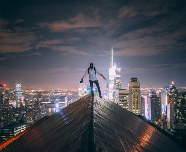 This photograph, by Christopher's friend , shows Christopher atop a Manhattan building.