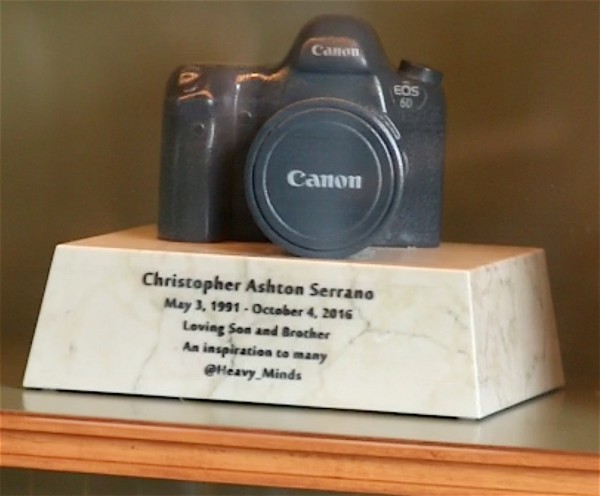 This cast of Christopher's camera contains his cremated ashes.