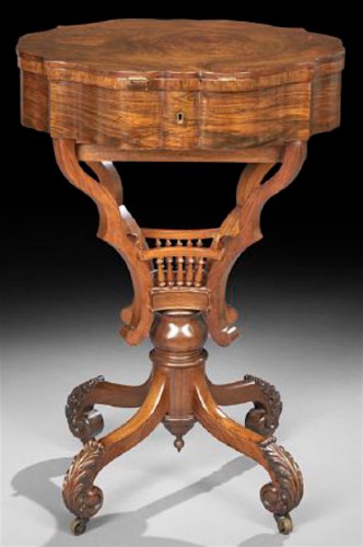 A rosewood sewing table, attributed to Charles Baudouine.