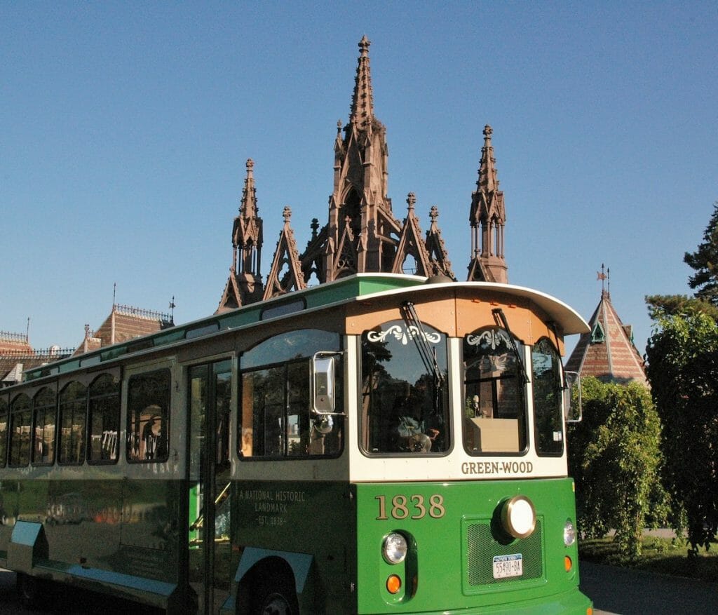 green-wood trolley and front gates photo