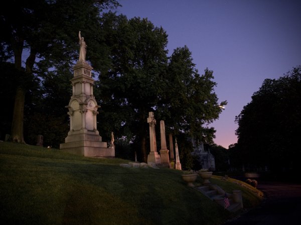 evening light gravestones