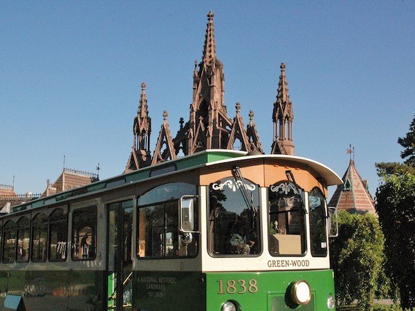 green-wood trolley by gates