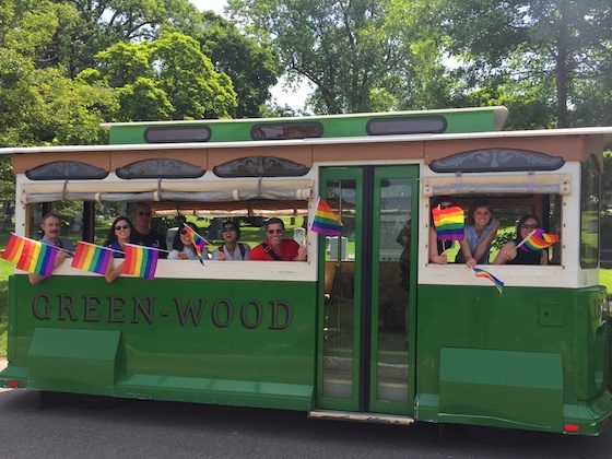trolley with pride flags