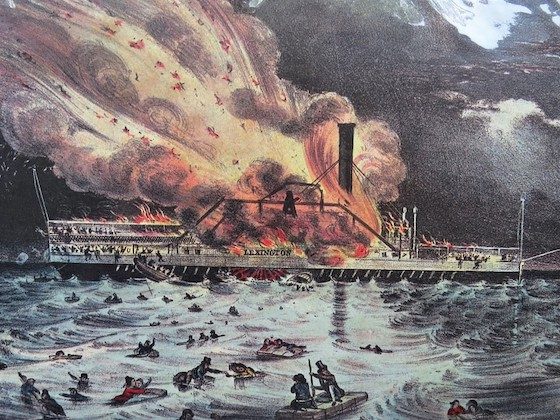 lexington ship fire on water