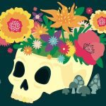stylized skull with flowers